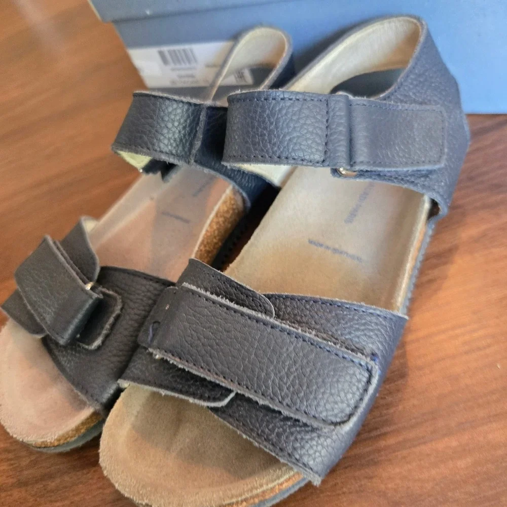 Jacadi Paris Foucault Navy Blue Leather Cork Footbed Sandals Kids Size 31 EU